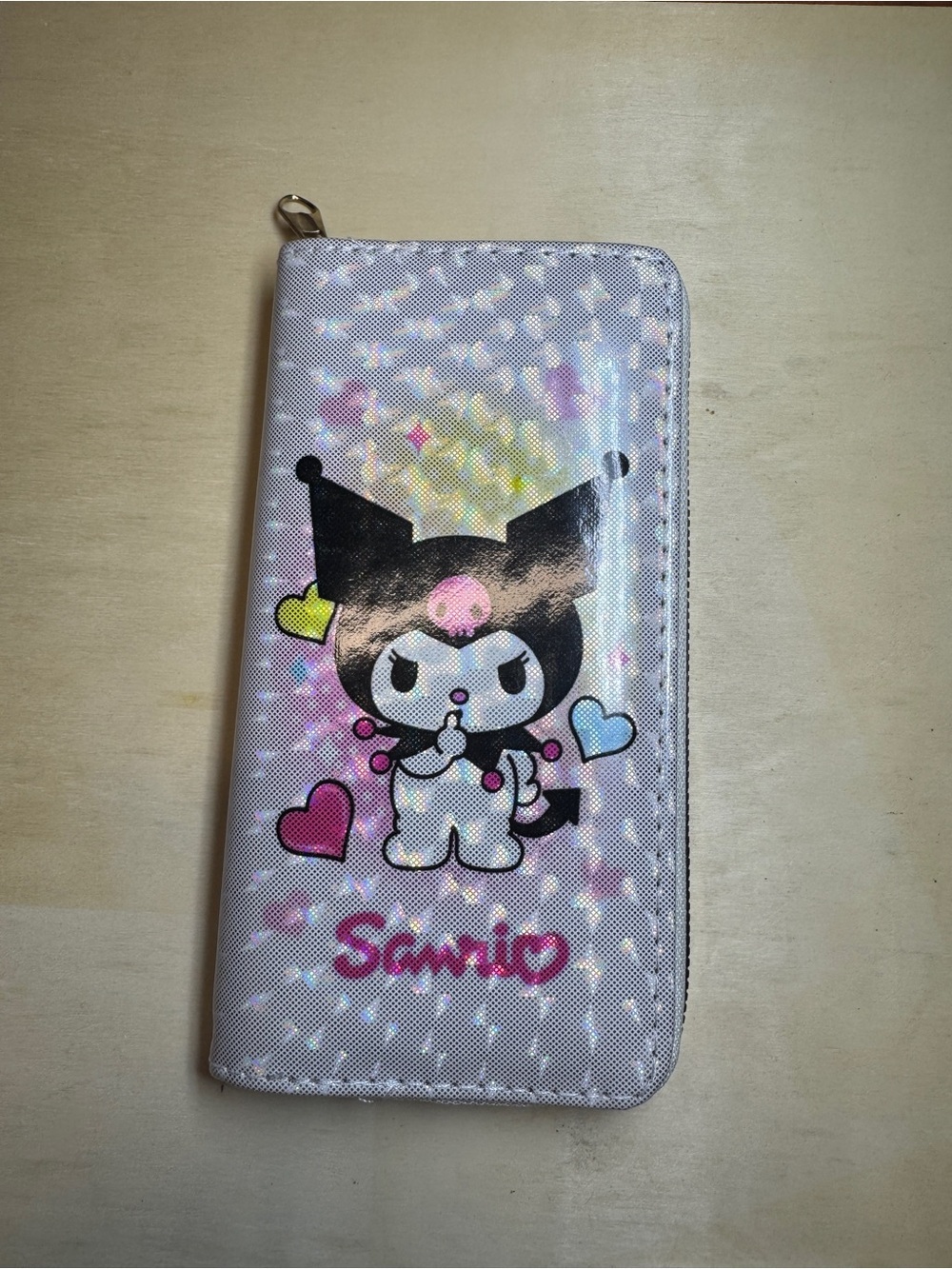 Sanrio Kuromi Holographic Zip Wallet - Pink, Yellow, Blue Hearts